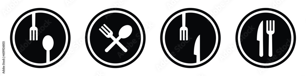 Fork, knife, spoon and plate set icon, vector illustration Fork, knife, spoon and plate set icon, vector illustration