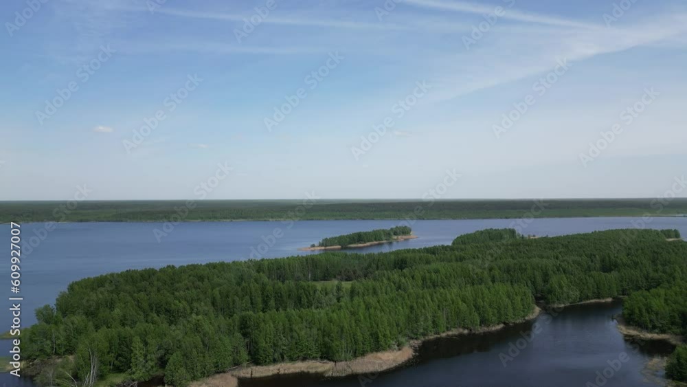 The drone descends. A beautiful view of the right bank of the Volga covered with endless forests. The drone descends. A beautiful view of the right bank of the Volga covered with endless forests.