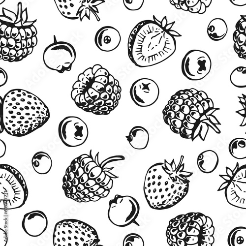 Seamless pattern with berries outlines. Hand drawn illustration converted to vector.