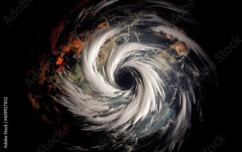A huge tornado, a cyclone from space. Generative AI.