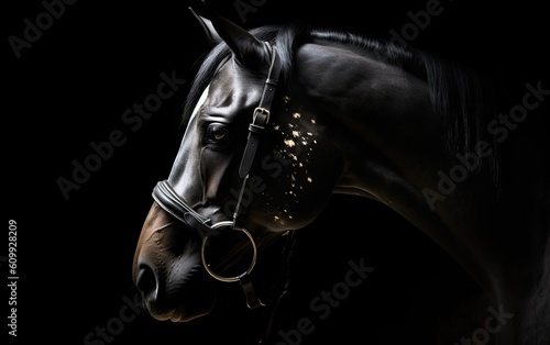 Portrait of a horse in the dark. Generative AI.