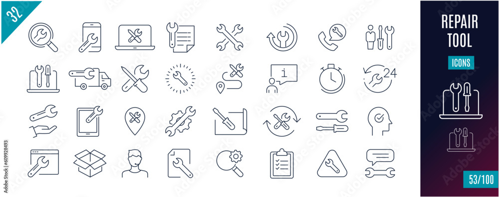 Best collection repair line icons. computer, tool, Maintenance ...
