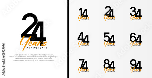 set of anniversary logo flat black color number and orange text on white background for celebration