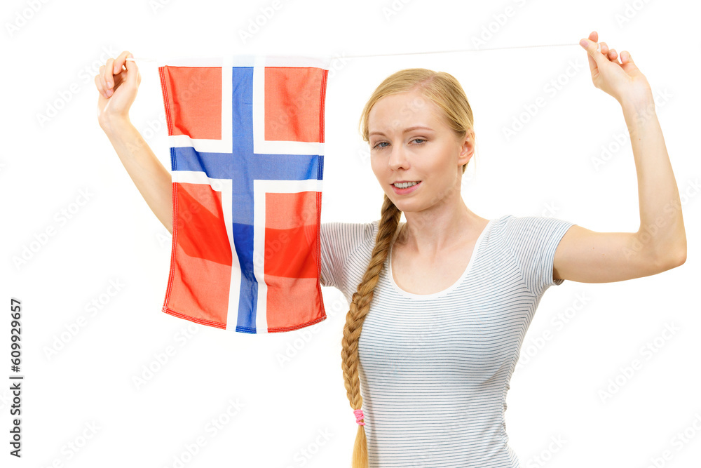 Young female with norwegian flag Young female with norwegian flag