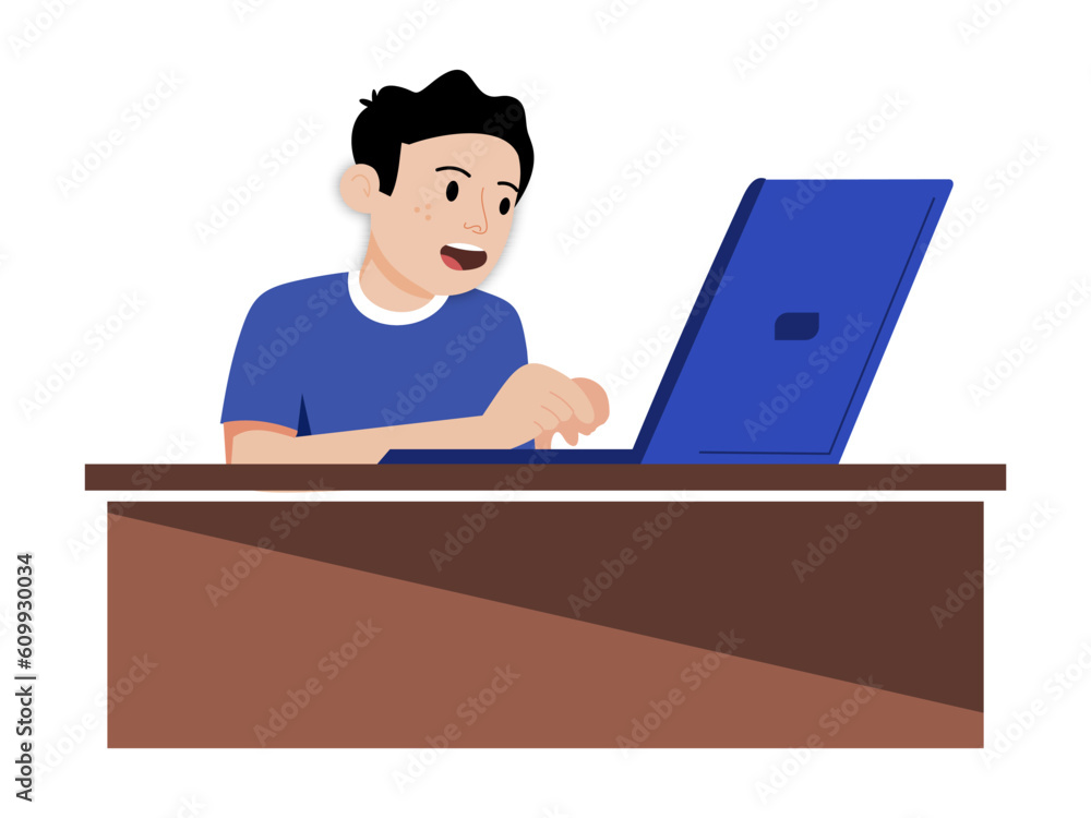 businessman working on laptop and 2D Boys Working On Laptop With Blue Shirt