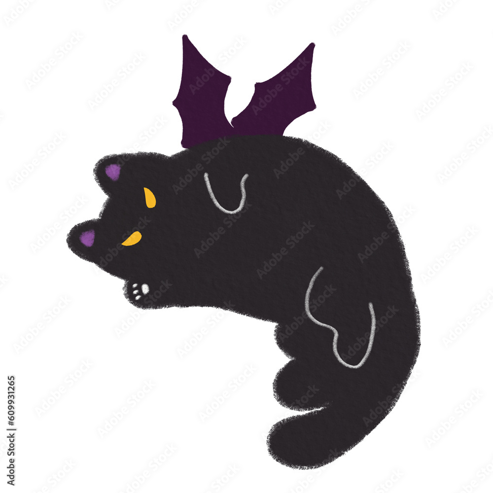 Devil cat in wings for Halloween hand drawn illustration Devil cat in wings for Halloween hand drawn illustration