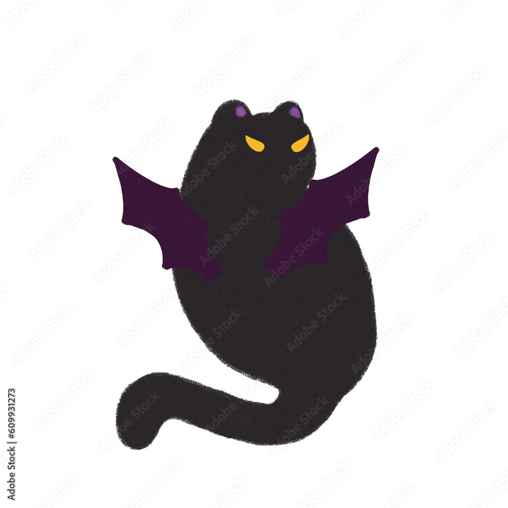 Devil cat in wings for Halloween hand drawn illustration Devil cat in wings for Halloween hand drawn illustration