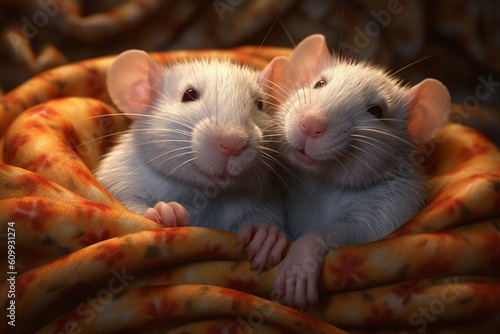 A snuggling pair of pet rats, challenging common misconceptions and showcasing the affectionate and intelligent nature of these small mammals. Generative AI technology.