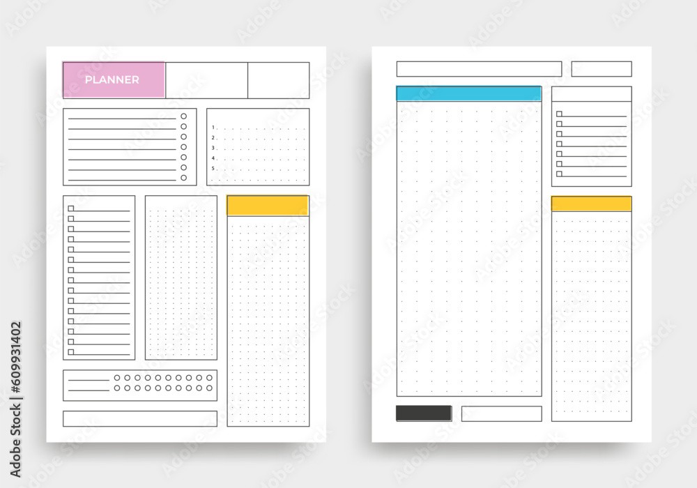 A4 Planner template. Blank notebook page. Habit tracker or project notes. A4 Planner template. Blank notebook page. Habit tracker or project notes.