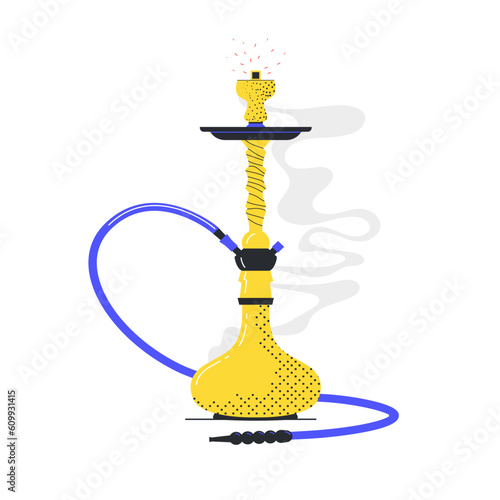 Hookah yellow color. Shisha bar. Vector