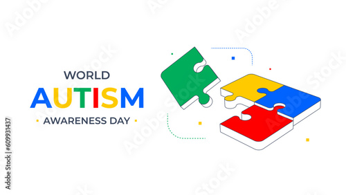 World Autism Awareness Day background with 3d colorful puzzle. Vector illustration