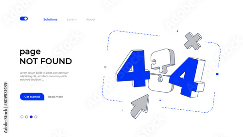 404 error landing page design with 3d numbers. Concept of online service notification. Vector