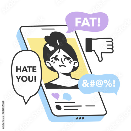 Cyberbullying. Online harassment with unfriendly, mean and hurtful