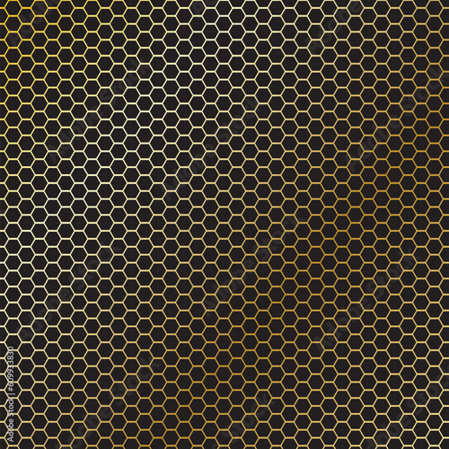 Gold Hexagon Pattern on Black Background. Vector, Illustration.