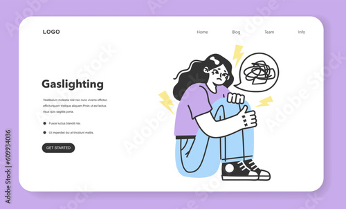 Psychological stress web banner or landing page. Character experiencing