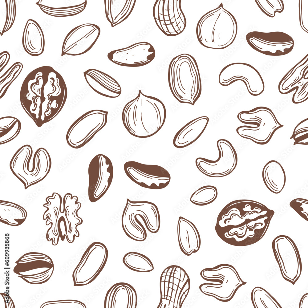 Hand-drawn nuts. Vector pattern Hand-drawn nuts. Vector pattern