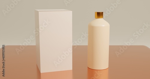 3d illustration of brown bottle and box.