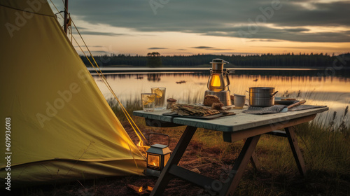 Obraz na płótnie Twilight Oasis: An Award-Winning Camping Retreat on the Swedish Lakeshore