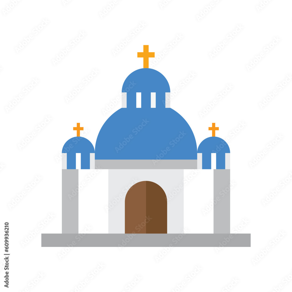 Orthodox church, Christian cathedral, color icon, isolated on white background, vector illustration.