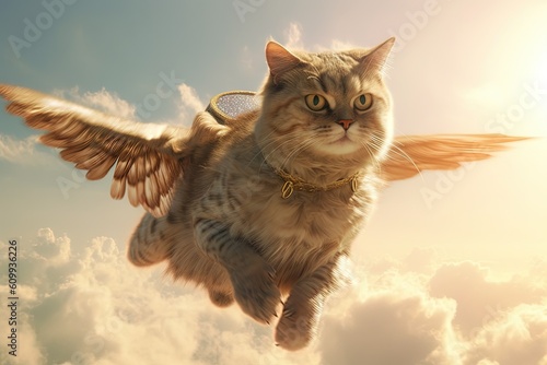 Cat as flying walkiria illustration generative ai