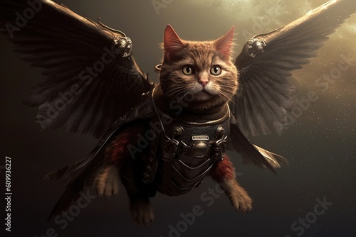 Cat as flying walkiria illustration generative ai