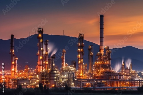 Twilight Desert Oil Refinery  Illuminating the Crude Oil Industry  Generated Ai