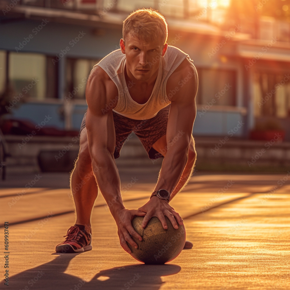Naklejka premium man exercising with dumbbell