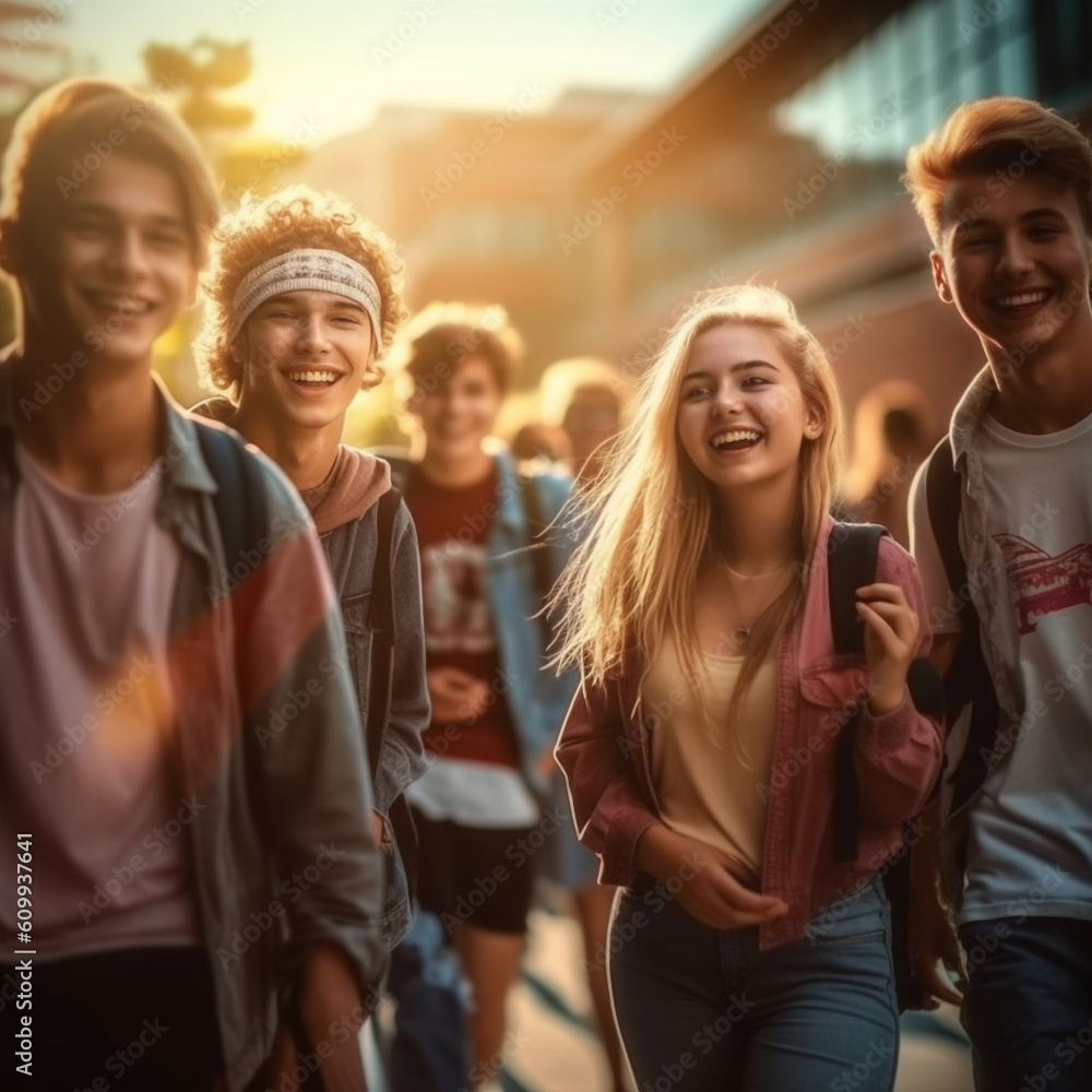 Fototapeta premium group of students walk and chilling together after they finished their class
