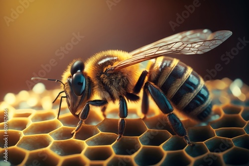 bee on honeycomb, Generative ai © MG