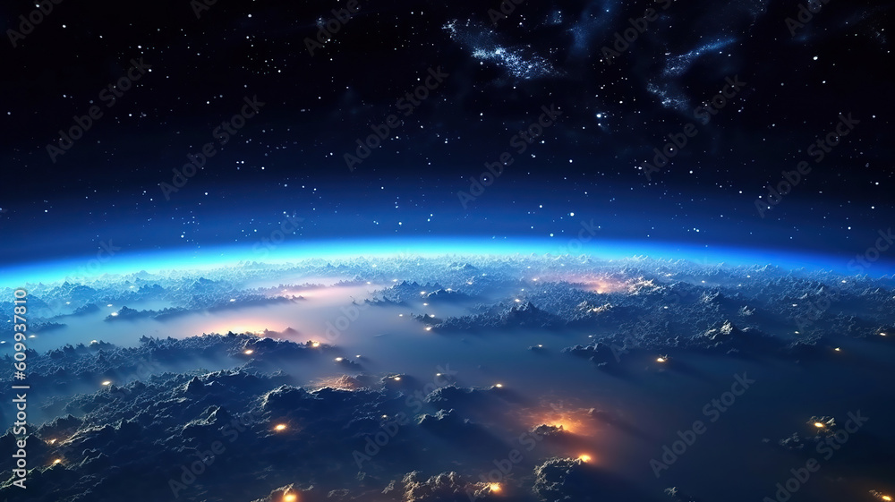View of stars and milkyway above Earth from space. Beautiful space view of the Earth with cloud formation. Generative Ai View of stars and milkyway above Earth from space. Beautiful space view of the Earth with cloud formation. Generative Ai