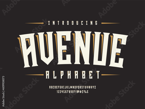 Vintage style alphabet design with uppercase, numbers and symbols