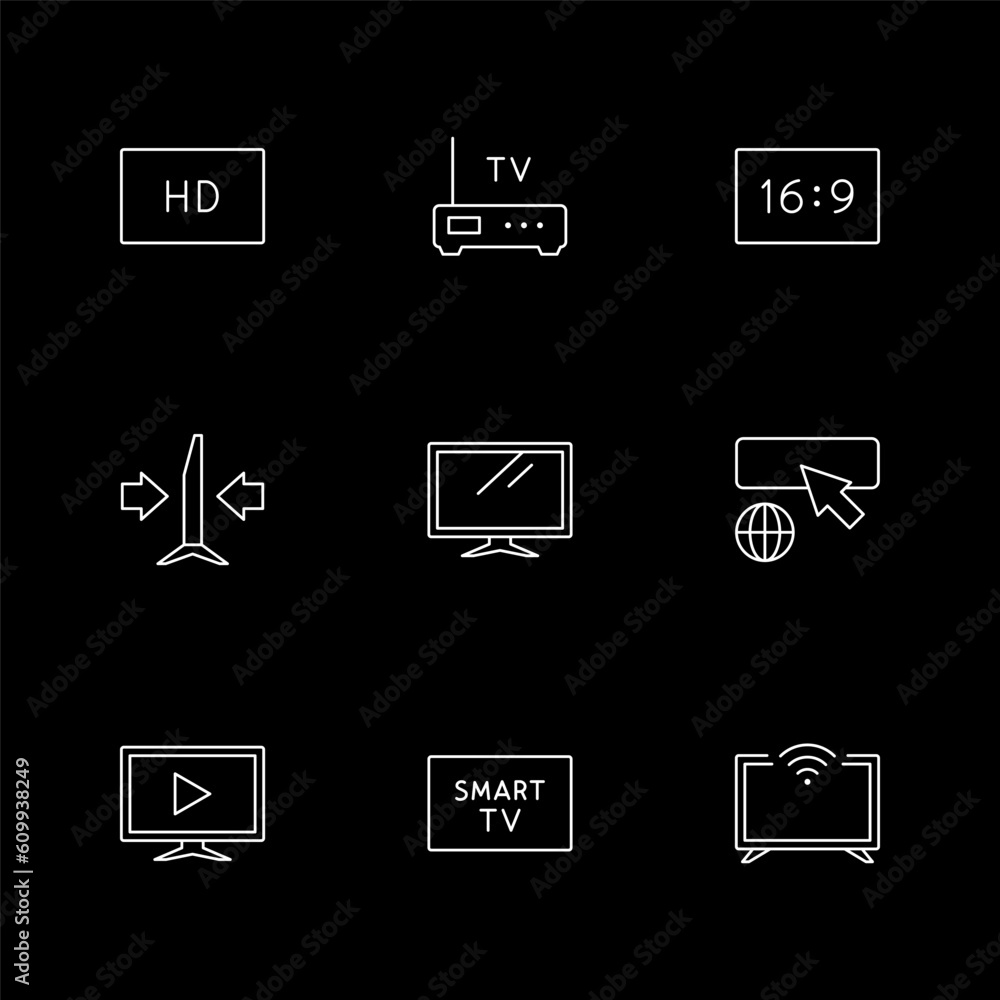 Set line icons of TV set