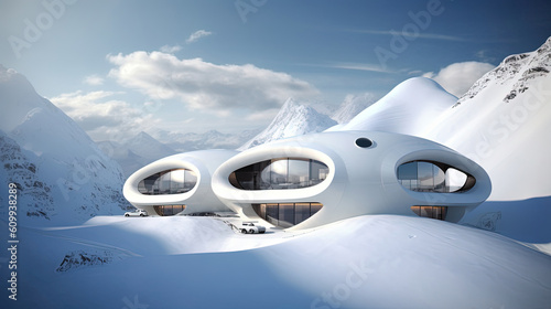 A modern mountain building with amazing architecture © Absent Satu