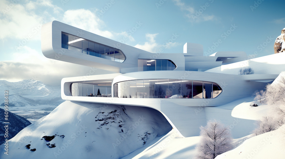 A modern mountain building with amazing architecture