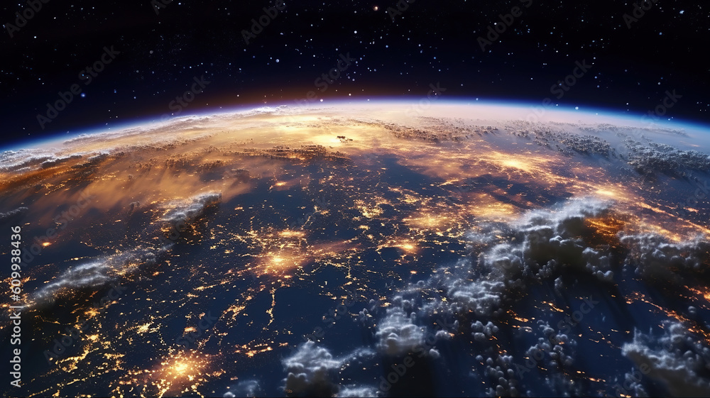 Obraz premium View of stars and milkyway above Earth from space. Beautiful space view of the Earth with cloud formation. Generative Ai
