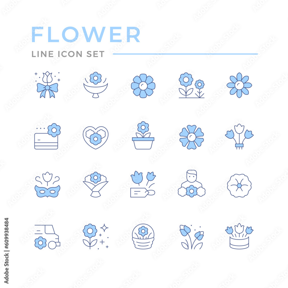 Set color line icons of flower