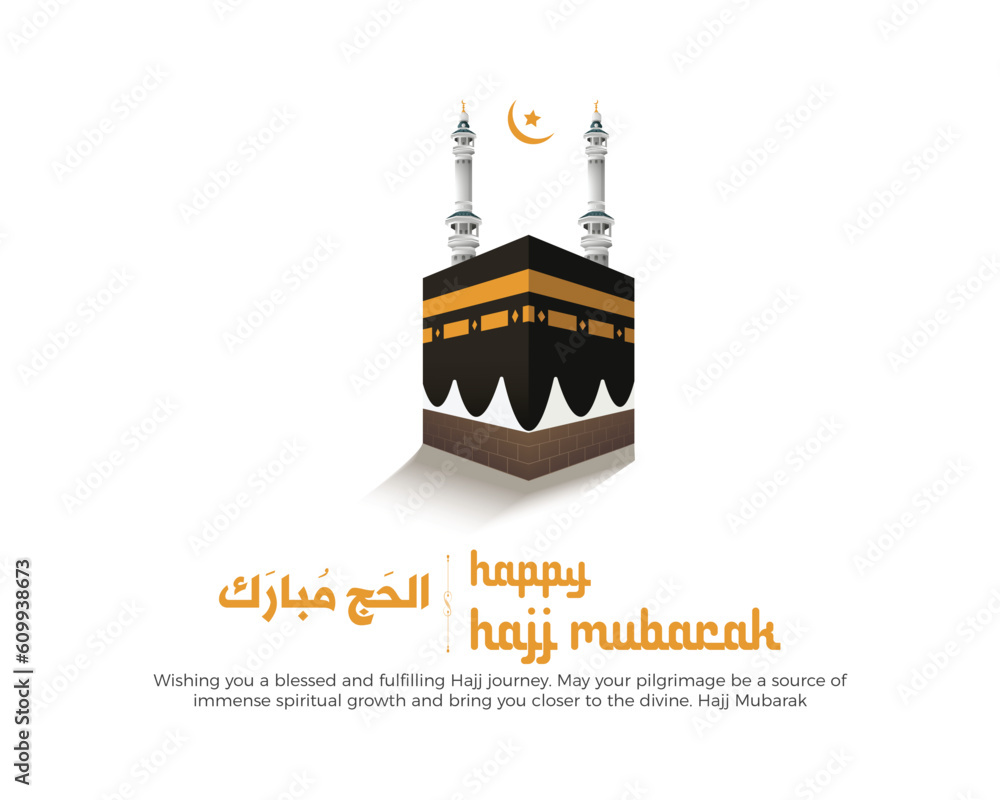 Obraz premium Hajj Mabrour islamic banner template design with kaaba illustration. 3D illustrations.