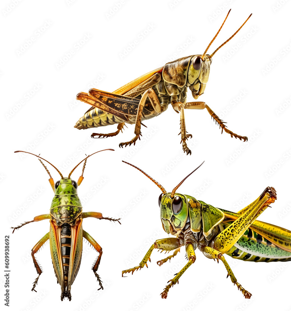 Grasshopper, many angles and view portrait side back head shot isolated on transparent background cutout, PNG file, Grasshopper, many angles and view portrait side back head shot isolated on transparent background cutout, PNG file,