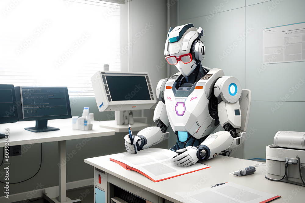 Realistic 3d robot medic works in the hospital. The idea of a helper bot in everyday life. Ai generated illustration. Realistic 3d robot medic works in the hospital. The idea of a helper bot in everyday life. Ai generated illustration.