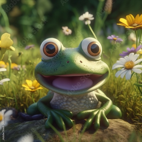 Cute Frog Cartoon animation fantasy style children-friendly cartoon animation fantasy style  Generative AI 