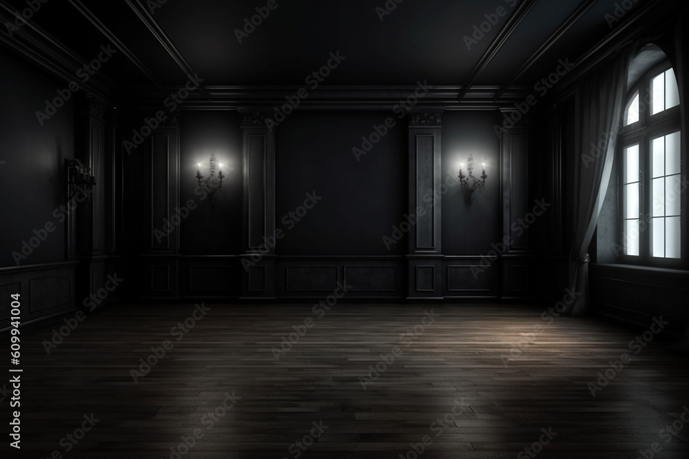 Empty elegant dark room at night with copy space, Generative AI