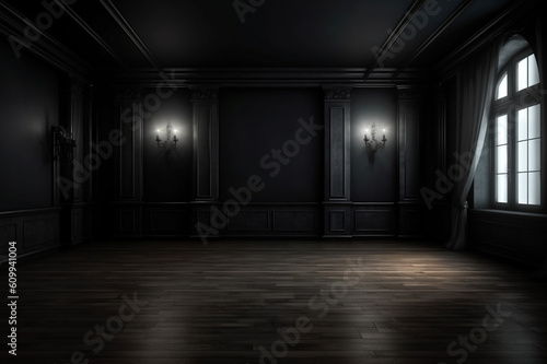 Empty elegant dark room at night with copy space  Generative AI