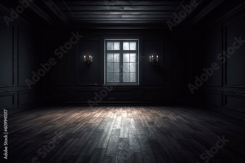 Empty elegant dark room at night with copy space, Generative AI