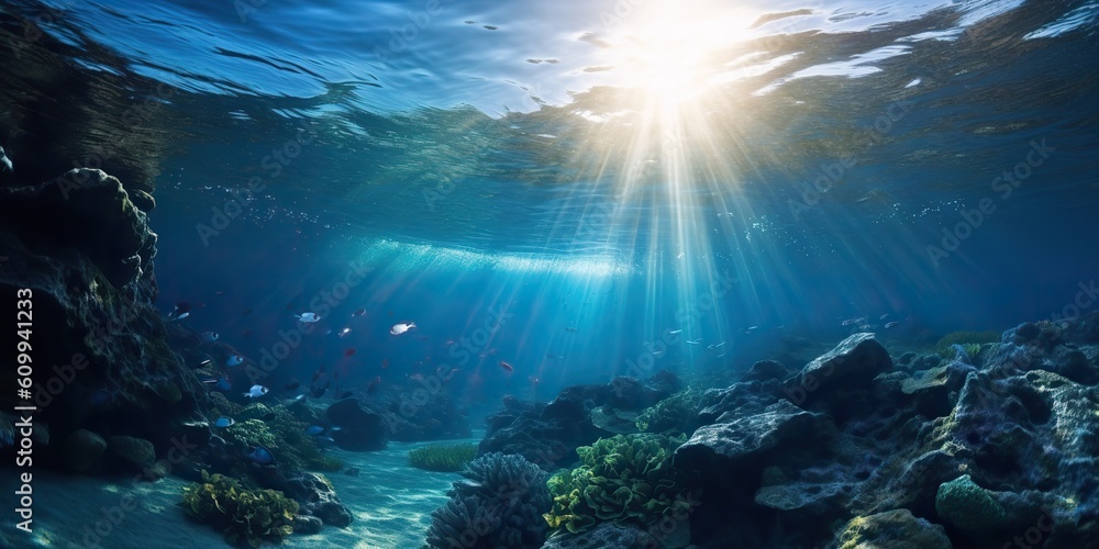 AI Generated. AI Generative. Underworld under water sea ocean diving life flora fauna adventure vacation trip photo illustration. Graphic Art AI Generated. AI Generative. Underworld under water sea ocean diving life flora fauna adventure vacation trip photo illustration. Graphic Art