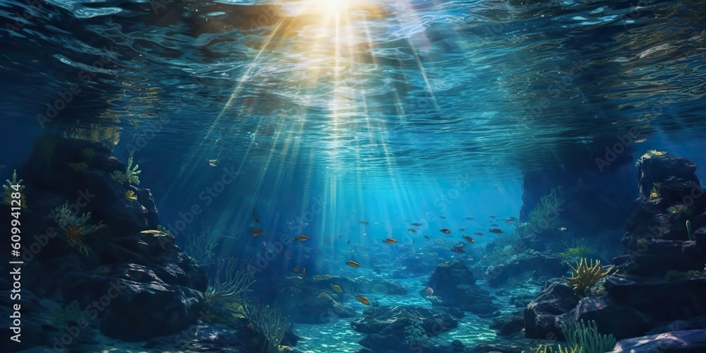 AI Generated. AI Generative. Underworld under water sea ocean diving life flora fauna adventure vacation trip photo illustration. Graphic Art AI Generated. AI Generative. Underworld under water sea ocean diving life flora fauna adventure vacation trip photo illustration. Graphic Art