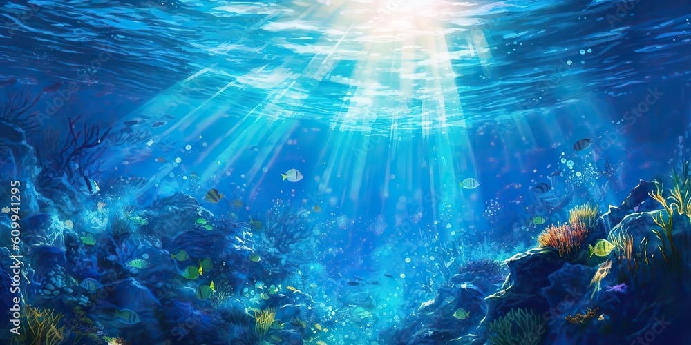 AI Generated. AI Generative. Underworld under water sea ocean diving life flora fauna adventure vacation trip photo illustration. Graphic Art AI Generated. AI Generative. Underworld under water sea ocean diving life flora fauna adventure vacation trip photo illustration. Graphic Art