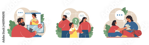 Joint parenting set. Divorced spouses raising a child together. Joint physical