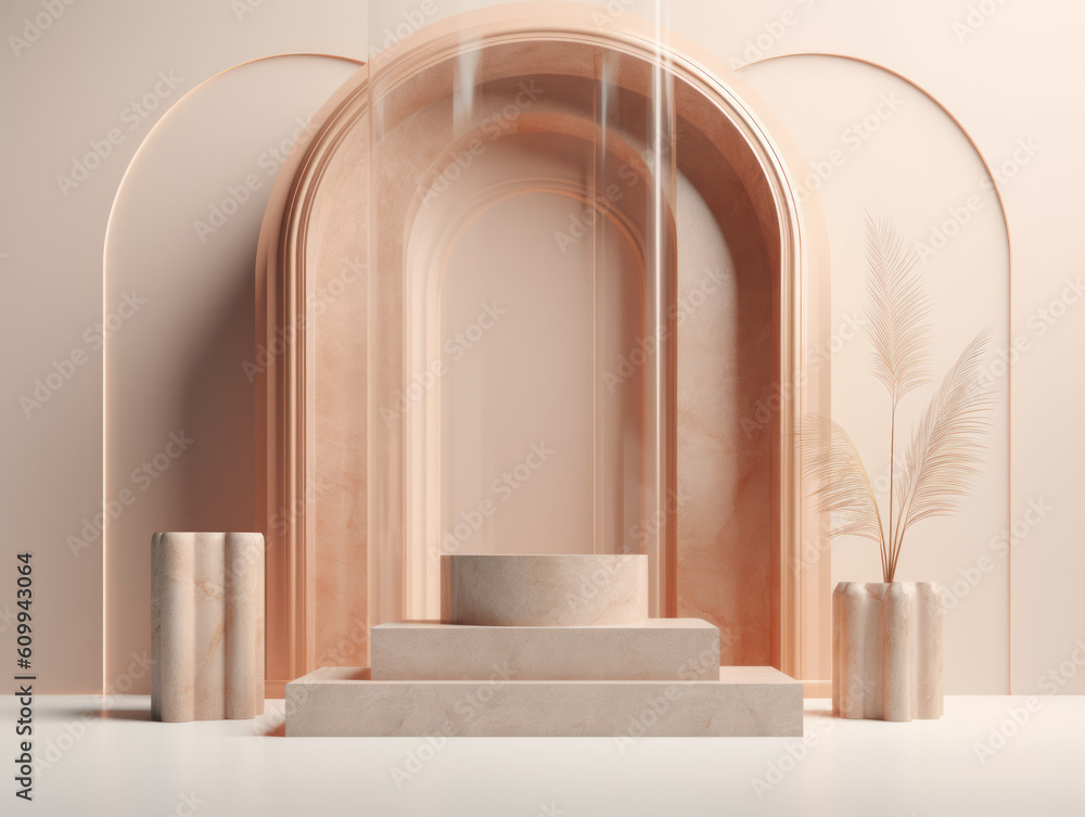 Minimalist background with podium for product presentation. Created with Generative AI technology. Minimalist background with podium for product presentation. Created with Generative AI technology.