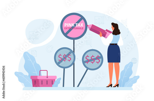 Pink tax concept. Gender based price discrimination. Higher price