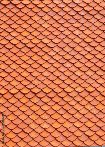 Tiles on the roofs of houses. Roof made of ceramic tiles close-up as a background. Roofing.